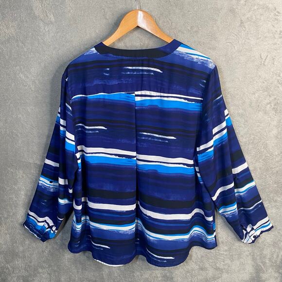 Notations Top 3X Button Down 3/4 Sleeve Blue Striped Abstract Career Casual - Picture 2 of 14
